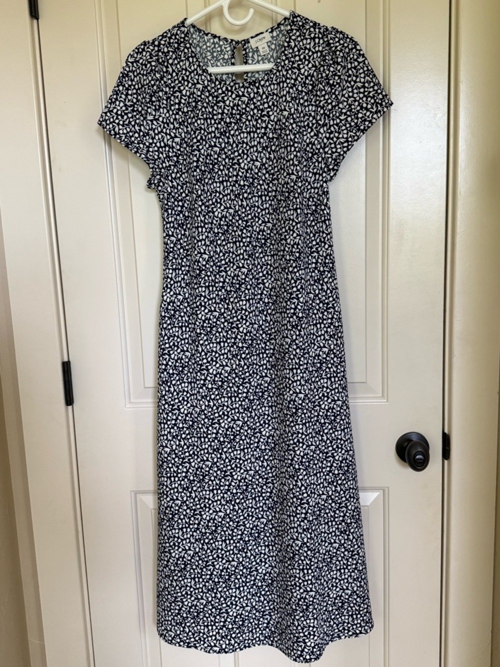 J. Crew Navy and White Floral Cap-Sleeve Midi Dress